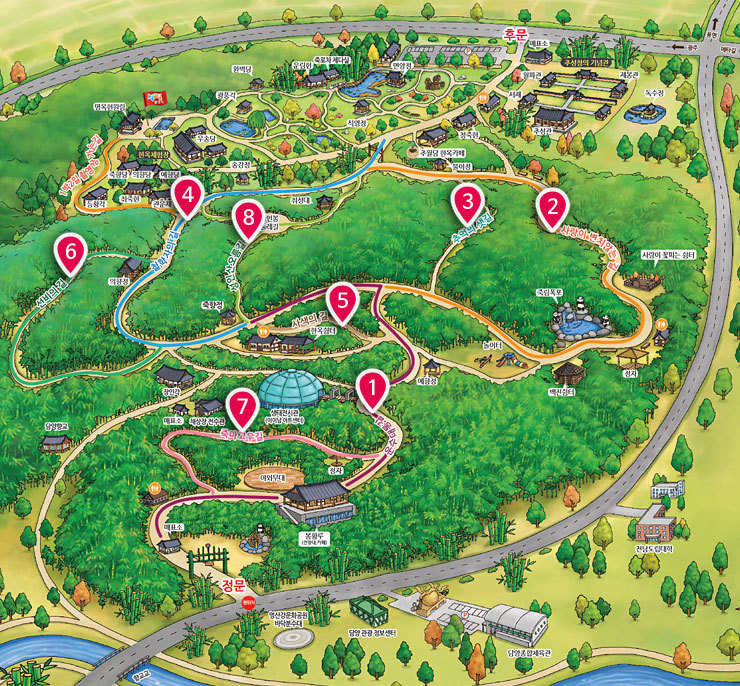 Juknokwon Bamboo Forest and park map located in Damyang, Korea